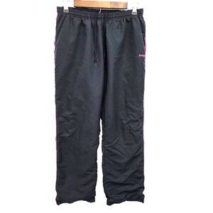 Reebok Womens Black Pink Stripe Athletic Track Pants Size Small Drawstring Waist